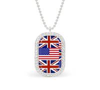 Oudrspo U.S. & UK Flag Custom Necklace for Women Rectangle Pendant Necklaces Fashion Jewelry Gifts Gold Silver