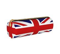 Oudrspo UK Flag Printed Leather Zipper Pencil Pouch, Portable Stationery Bag, Organizer Stationery Case, Unisex