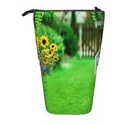 Oudrspo Vine Fence Grassland Sunflower Pencil Case Printed Standing Pencil Case Telescopic Pencil Holder Case Cute Stationery Case Office Organizer with Zipper Closure