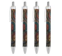 Oudrspo Vintage Abstract Flower Ballpoint Pen Retractable Writing Smooth Black Ink Ball Point Pens Office Supplies 4 PCS