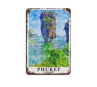 Oudrspo Vintage Cityscape Plaque Phuket Thailand Oil Painting Vintage Tin Sign Home Office Kitchen Pub Club Cafe Bar Farm Restaurant Collection Metal Wall Decor