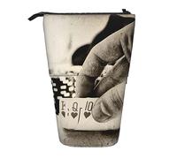 Oudrspo Vintage Conceptual Poker Hand Pencil Case Printed Standing Pencil Case Telescopic Pencil Holder Case Cute Stationery Case Office Organizer with Zipper Closure