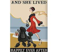Oudrspo Vintage Funny Metal Tin Sign Dog And She Lived Happily Ever After Poodle Dog Poster Style Wall Man Cave Garage Farm Pet Shop Art Pub Bar Retro Decor