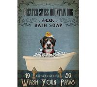 Oudrspo Vintage Greater Swiss Mountain Dog Bathroom Cave Poster Metal Aluminium Tin Sign 8x12 Inch Wall Decor