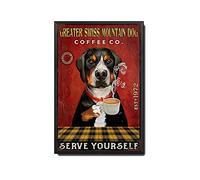 Oudrspo Vintage Greater Swiss Mountian Dog Coffee Co Poster Metal Aluminium Tin Sign 8x6 Inch Wall Decor