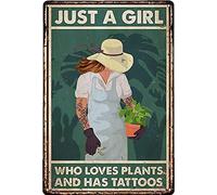 Oudrspo Vintage Just A Girl Who Lov Plants and Has Tattoos Poster Metal Aluminium Tin Sign 12x16 Inch Wall Decor