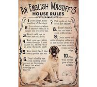 Oudrspo Vintage Metal Tin Sign English Mastiff Metal Plaque Poster An English Mastiff's House Rules Retro Poster Plaque Wall Decor Gift For Bathroom Restaurant Farm Bedroom Cafe School 12x16 Inches