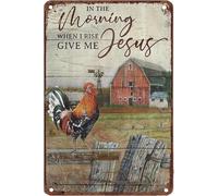 Oudrspo Vintage Metal Tin Signs Rooster Crowing In The Fence In The Morning When I Rise Give Me Jesus Rustic Farmhouse Bathroom Metal Sign Decor For Home Bathroom Wall Decor 8X12 Inch
