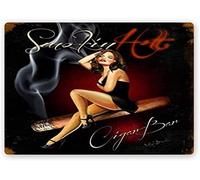 Oudrspo Vintage Pin Up Girl Smokin Hot Cigar Novelty Parlor Poster Metal Aluminium Tin Sign 12x16 Inch Wall Decor