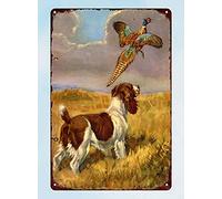 Oudrspo Vintage Poster Metal Sign Springer Spaniel Dog Pheasant Hunting Tin Signs Retro Plaque Wall Decor Gift For Home Kitchen Club Bar People Cave Office Gym 12x16inch