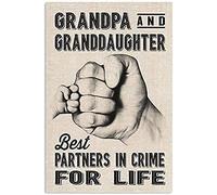Oudrspo Vintage Posters Metal Signs Grandpa And Granddaughter Best Partners In Crime For Life Wall Art Tin Sign Retro Plaque Wall Decor Gift for Home Kitchen Office Club Bar Gym 12x16 Inches
