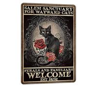 Oudrspo Vintage Salem Sanctuary Wayward Cats Halloween Black Cat Halloween Cat Lover Poster Metal Aluminium Tin Sign 12x16 Inch Wall Decor