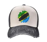 Oudrspo Vintage Sunflower Tanzanian Flag Hats Vintage Washed Denim Baseball Caps Daddy Hats Trucker Hats Adjustable Unisex Headwear