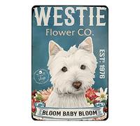 Oudrspo Vintage Westie Dog Poster Metal Sign Westie Dog Flower Co Plaque Wall Decor Gift For Home Kitchen Bar Office Club Gym Retro Tin Signs 8x12inch