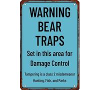 Oudrspo Warning Bear Traps Vintage Metal Tin Signs Vintage Wall Decor For Cafe Bar Pub Decor Metal Signs For Home Bathroom Kitchen Garden Man Cave Decor Garage Yard Sign Coffee Wall Decor 8x6 Inch