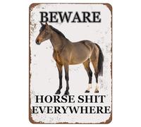 Oudrspo Warning Metal Tin Sign Beware Horse Shit Everywhere Retro Iron Painting Antique Tin Signs for Farm Garden Home Kitchen Garage Wall Decoration Plaque 8x12 Inches