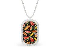 Oudrspo Watermelon Hot Dog Corn Flag Shiny Square White Diamond Necklace for Women Diamond Pendant Jewelry Chain Gift