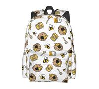 Oudrspo Whimsical Bee Honey Hives Honey Jars Pattern Casual Backpack Lightweight Laptop Bag Commuting Bags Daily Backpacks Travel Daypacks with Top Handle Water Bottle Pockets Front Pocket