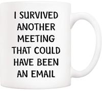Oudrspo White 2 Funny Quote Office Coffee Mug 11 Oz,I Survived Another Meeting That Could Have Been an Email,Unique Inspirational and Souvenir Gifts for Co-Worker Colleague