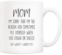 Oudrspo White 3 Mother's Day Funny Mom Coffee Mug Christmas Gifts,Mom I'm Sorry That I'm The Reason...Cough Or Sneeze Cups for Mother Mama Women Wife,Birthday Ideas from Daughter Or Son 11 Oz