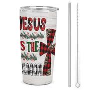 Oudrspo White 3 Rustic Merry Christmas Jesus is The Reason Leopard Cross Stainless Steel Coffee Mug,Farmhouse Christmas Santa Artwork Decor,Stainless Steel Coffee Mugs Tea Mug,Winter Gifts 20 Oz