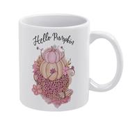 Oudrspo White 8 Hello Pumpkin Pink Fall Leopard Pumpkin Autumn Harvest Mug Desk Decor,Rustic Fall Seasonal Thanksgiving Funny Coffee Mug for Home Farmhouse Thanksgiving Christmas Birthday Decor 11 Oz