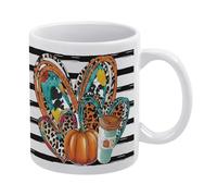 Oudrspo White 9 Rustic Vintage Fall Pumpkin Heart Leopard Mug,Farmhouse Retro Fall Artwork Decorations,Autumn Harvest Birthday and Fall Gifts for Family or Friend,Gift Box Packaging 11 Oz