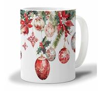 Oudrspo White Coffee Mug, Christmas Poinsettia Botanical Leaves Various Balls Tea Cup for Women and Men, Gifts for Mother's DayGift Graduation Gift