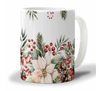 Oudrspo White Coffee Mug, Merry Christmas Poinsettia Flowers Berry Tea Cup for Women and Men, Gifts for Mother's DayGift Graduation Gift