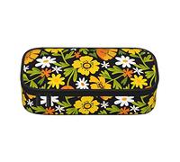 Oudrspo White Daisy Yellow Flower Pencil Case,Big Capacity Pencil Bag Pencil Pouch,Durable Stationery Pouch Zipper Office College School Large Storage for Teen Boys Girls Students