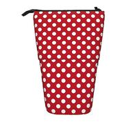 Oudrspo White Polka Dots On Red Pencil Case,Stand Pencil Pouch,Telescopic Pencil Case Stand Pencil Holder Pen Bag