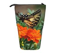 Oudrspo Wildflower Butterfly Pencil Case Printed Standing Pencil Case Telescopic Pencil Holder Case Cute Stationery Case Office Organizer with Zipper Closure