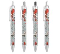 Oudrspo Winter Cardinal Bird in Snowy Tree Ballpoint Pen Retractable Writing Smooth Black Ink Ball Point Pens Office Supplies 4 PCS