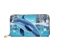 Oudrspo Winter The Dolphin Women's Long Zipper Wallet, 7.48x4.13 Inches, Comes with Credit Card Slots Inside, Lightweight and Durable.