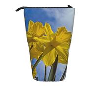 Oudrspo Yellow Daffodil Pencil Case Printed Standing Pencil Case Telescopic Pencil Holder Case Cute Stationery Case Office Organizer with Zipper Closure