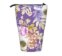 Oudrspo Yellow Gray Black Plaid Print Pencil Case Telescopic Pen Pouch Standing Pencil Holder with Zipper for Office