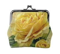 Oudrspo Yellow Rose Printed Leather Kiss-Lock Wallet for Women - Compact and Secure Coin Purse, Black