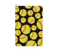 Oudrspo Yellow Softball Black Golf Waffle Towel, Using Wet Dry Technology, Men's and Women's Golf Bag Accessories, with Mountain Buckle 24×16in.