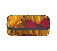 Oudrspo Yellow Sunflowers with Red Butterfly Printed Durable Pencil Pouch Stationery Case with Zipper Compartment Large Capacity Portable Pencil Case