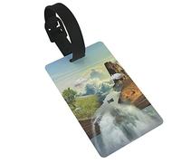 OudrspoBook Nature Scenery Magic Book Floating On Clouds Mountain Waterfall 2 Pcs Luggage Tags, Privacy Cover ID Label Loop and Address Card for Travel Bag Suitcase