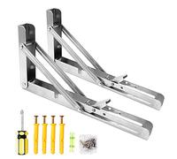 Oudtinx 2PCS Folding Shelf Brackets,Heavy Duty Triangle Shelf Bracket for Bench Table,Wall Mounted Standing Shelf Brackets for Saving Place,Multi Size 10" Sliver