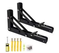 Oudtinx 2PCS Folding Shelf Brackets,Heavy Duty Triangle Shelf Bracket for Bench Table,Wall Mounted Standing Shelf Brackets for Saving Place,Multi Size 8" Black