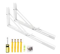 Oudtinx 2PCS Folding Shelf Brackets,Heavy Duty Triangle Shelf Bracket for Bench Table,Wall Mounted Standing Shelf Brackets for Saving Place,Multi Size 18" White