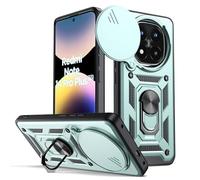 Oududianzi - Case for Xiaomi Redmi Note 14 Pro Plus 5G Mobile Phone Case with Sliding Camera Cover, Rotating Finger Ring Stand, Shockproof Scratch-Resistant Protective Case - Green