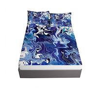 Ouduo Abstract Art Fitted Sheets & Pillowcases Set Microfibre Bedding Sheets with Deep Pocket 30cm for Double King Single Size Bed - Shrinkage Fade Resistant (Blue,90x200x30cm)
