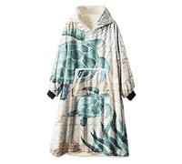 Ouduo Oversized Hoodie Sweatshirt Blanket, 3D Print Super Soft Plush Fluffy Sherpa Hoodie Wearable Giant Hoody Pullover with Warm Front Pocket Fits Adults Men Women (Seaweed,One Size)
