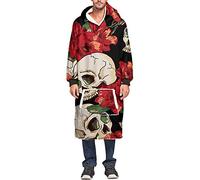 Ouduo Oversized Hoodie Sweatshirt Blanket, Skull Print Super Soft Plush Fluffy Sherpa Hoodie Wearable Giant Hoody Pullover with Warm Front Pocket Fits Adults Men Women (Skull E,One Size)