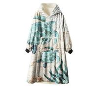 Ouduo Oversized Hoodie Sweatshirt Blanket, Soft Plush Fluffy Sherpa Hoodie Ocean Animal Print Wearable Giant Hoody Pullover with Warm Pocket Fits Adults Men Women (Green Turtle,One Size)