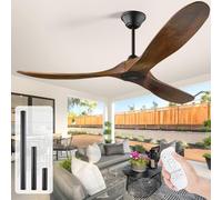 OUENGK 52 Inch Ceiling Fan with Remote Control, Wood Ceiling Fans without Lights, Silent Reversible DC Motor, 6 Speed and 8 h Timing, Modern Indoor Outdoor Ceiling Fan for Patio Living Room