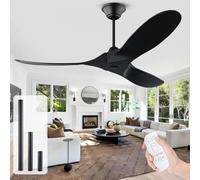 OUENGK 60 Inch Black Large Ceiling Fan with Remote, Modern Wood Ceiling Fans without Lights, 6 Speed and 8 h Timing, Indoor Outdoor Ceiling Fan for Bedroom Patio, Reversible DC Motor All Seasons